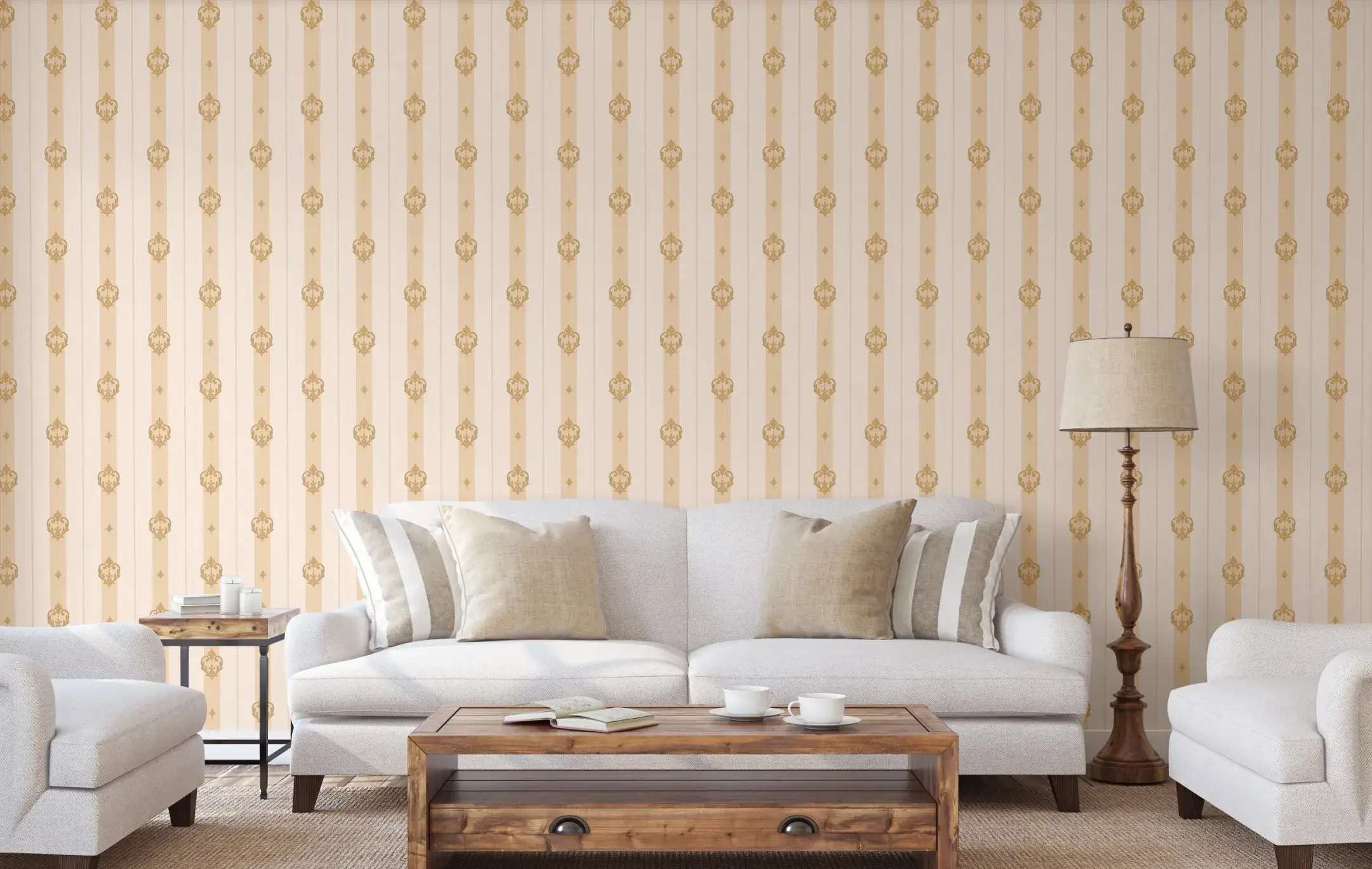 Beige Embossed Wallpaper – Regal Vintage (7804-1)